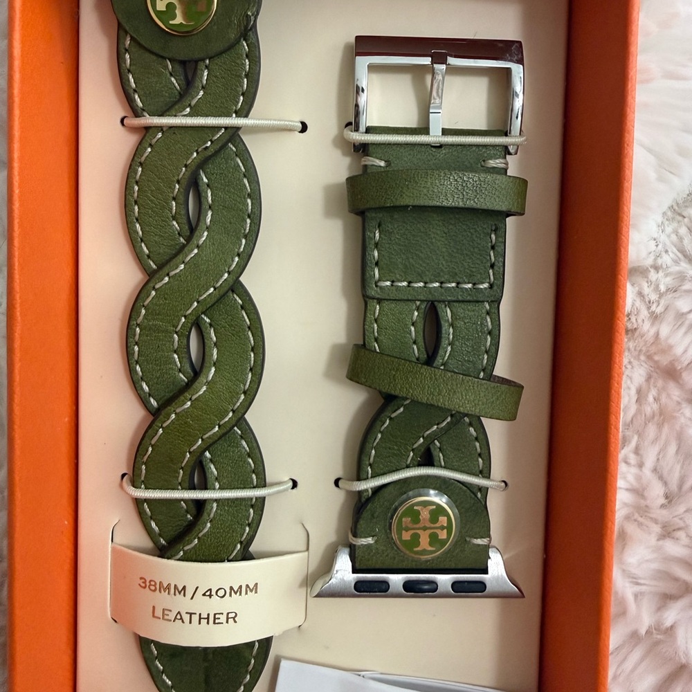 Tory Burch Green Leather Apple Watch Band